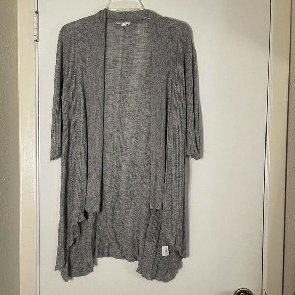 EILEEN FISHER gray ribbed short sleeve lightweight cardigan size small - Picture 1 of 5